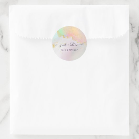 ホログラフィック水色エレガント抽象芸術署名 ラウンドシール (バッグ)