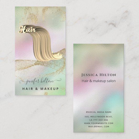 ホログラフィック液体グリッター金ゴールドヘア抽象芸術 名刺 (正面/裏面)