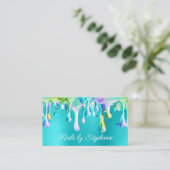 ホログラフィック液滴下ターコイズブルー 名刺 (スタンド正面)