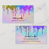 ホログラフィック滴下グリッター化粧美容師 名刺 (正面/裏面)