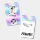 ホログラフィック社員の写真、バーコード、ロゴ、名前 バッジ (Front & Back)