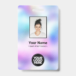 ホログラフィック社員の写真、バーコード、ロゴ、名前 バッジ