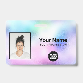 ホログラフィック社員写真、バーコード、ロゴ、名前 バッジ