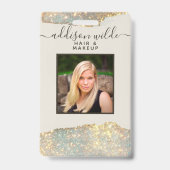 ホログラフィック署名スクリプトシックグリッターサロンID バッジ (Front)