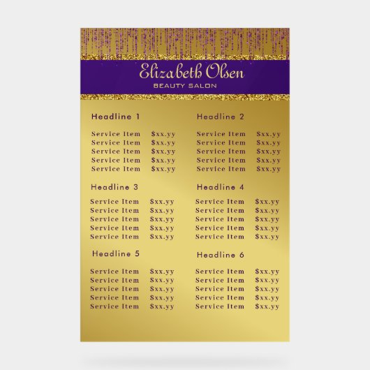 ホログラフィック署名スクリプトモダン金ゴールドグリッター アクリルサイン (正面)