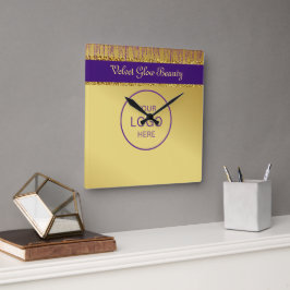 ホログラフィック署名スクリプトモダン金ゴールドグリッター スクエア壁時計