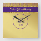 ホログラフィック署名スクリプトモダン金ゴールドグリッター スクエア壁時計 (正面)