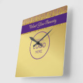 ホログラフィック署名スクリプトモダン金ゴールドグリッター スクエア壁時計 (傾斜)