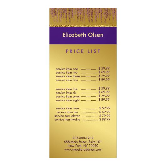 ホログラフィック署名スクリプトモダン金ゴールドグリッター ラックカード (正面)