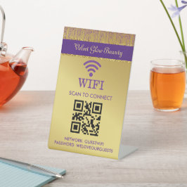 ホログラフィック署名スクリプトモダン金ゴールドグリッター 台座サイン