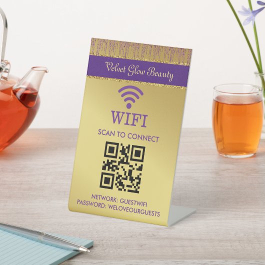 ホログラフィック署名スクリプトモダン金ゴールドグリッター 台座サイン (インサイチュ)