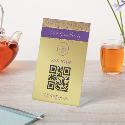 ホログラフィック署名スクリプトモダン金ゴールドグリッター 台座サイン (インサイチュ)