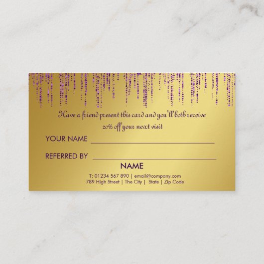 ホログラフィック署名スクリプトモダン金ゴールドグリッター 紹介カード (裏面)