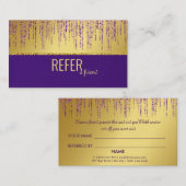 ホログラフィック署名スクリプトモダン金ゴールドグリッター 紹介カード (正面/裏面)