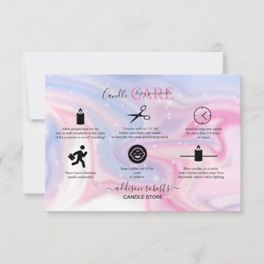 ホログラフィック背景ホログラムネオンキャンドル サンキューカード (正面)