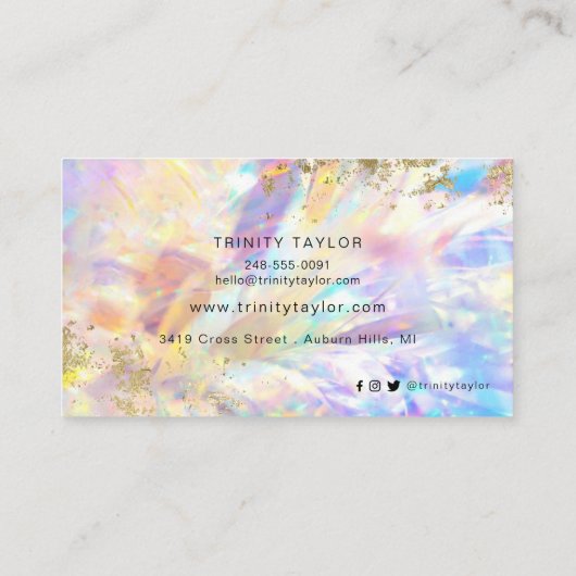 ホログラフィック虹と金ゴールドフェイクリーフ   名刺 (裏面)