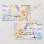 ホログラフィック虹と金ゴールドフェイクリーフ 名刺 (正面/裏面)