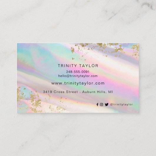 ホログラフィック虹と金ゴールドフェイクリーフ 名刺 (裏面)