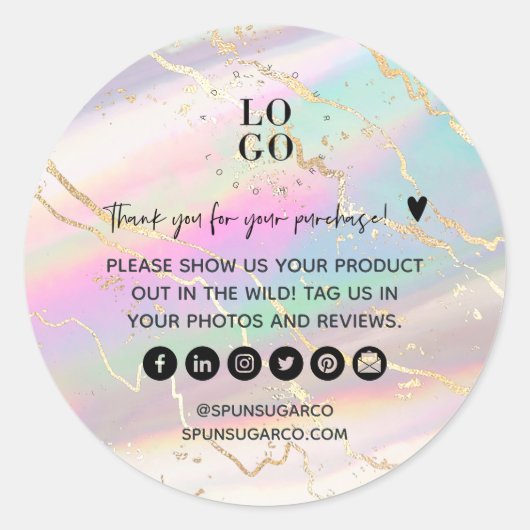 ホログラフィック虹彩色オパール宝石ビジネスありがとう ラウンドシール (正面)