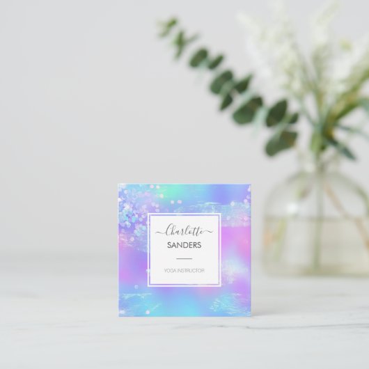ホログラフィック虹色きらめくグリッター スクエア名刺 (スタンド正面)