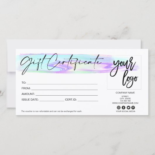 ホログラフィック虹色ギフトカードの追加ロゴ (正面)