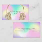 ホログラフィック虹色グラデーショングリッターヘッドホンDJ 名刺 (正面/裏面)