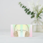 ホログラフィック虹色金ゴールドグリッターヘッドホンDJ 名刺 (スタンド正面)