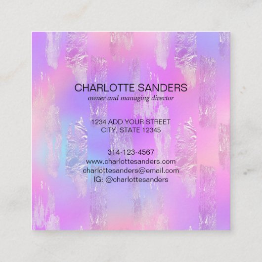 ホログラフィック虹色金ゴールド箔 スクエア名刺 (裏面)