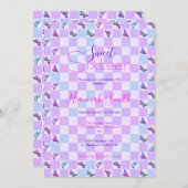 ホログラフィック蝶パープルチェッカーボード 招待状 (正面/裏面)