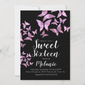 ホログラフィック蝶ピンクSweet sixteenパーティー 招待状 (正面)
