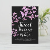 ホログラフィック蝶ピンクSweet sixteenパーティー 招待状 (スタンド正面)