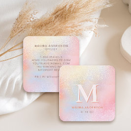 ホログラフィック赤面ピンクモノグラモダンムエレガント スクエア名刺