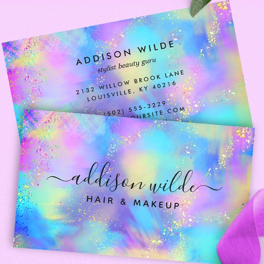 ホログラフィック輝くオパール虹色 名刺
