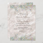 ホログラフィック輝くグリッターエレガントアイボリー結婚ズ 招待状 (正面/裏面)