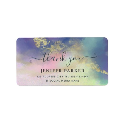 ホログラフィック金ゴールドの水の色の感謝していスクリプトをスクアール ラベル (正面)