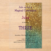 ホログラフィック金ゴールドグリッターベビーガール誕生日 アクリル招待状 (正面)