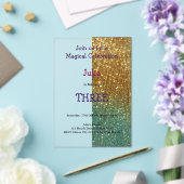 ホログラフィック金ゴールドグリッターベビーガール誕生日 アクリル招待状 (インサイチュ (ウェディング))