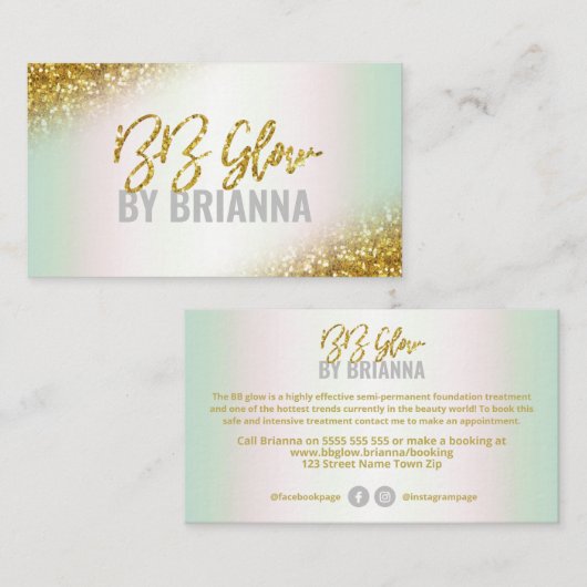 ホログラフィック金ゴールドグリッターBBグロートリートメント 名刺 (正面/裏面)