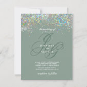 ホログラフィック金ゴールドミントグリッター結婚イニシャル 招待状 (正面)