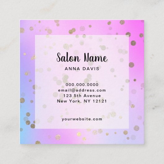 ホログラフィック金ゴールド紙吹雪ドットネイリスト スクエア名刺 (裏面)