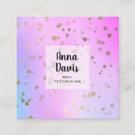 ホログラフィック金ゴールド紙吹雪ドットネイリスト スクエア名刺