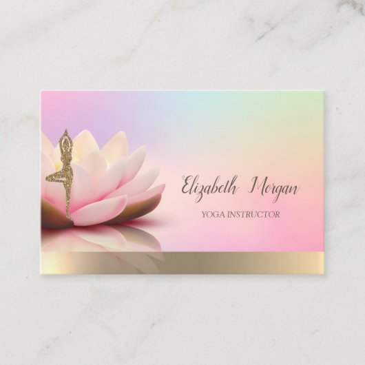 ホログラフィック金ゴールド、ロータス、ヨガグリッターガール 名刺 (正面)