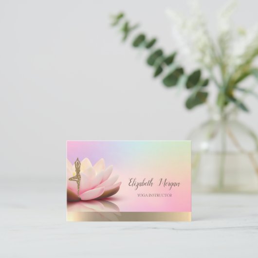 ホログラフィック金ゴールド、ロータス、ヨガグリッターガール 名刺 (スタンド正面)