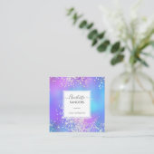 ホログラフィック銀グリッター紙吹雪 スクエア名刺 (スタンド正面)