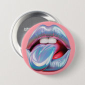 ホログラフィック銀色の口 缶バッジ (正面&裏面)