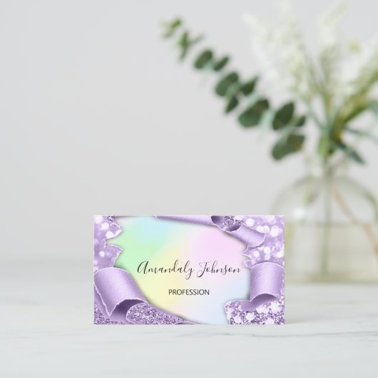 ホログラフィック33Dエフェクトパープルメイクアップアーティスト 名刺 (スタンド正面)