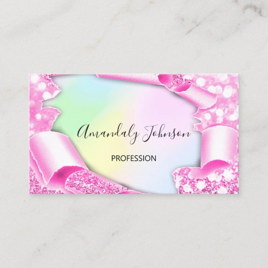ホログラフィック33Dエフェクトピンクのメイクアップアーティスト 名刺 (正面)