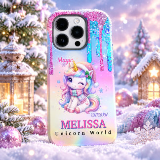 ホログラフィック かわいい ユニコーン クリスマス ホリデー デザイン Case-Mate iPhone 14 PROケース
