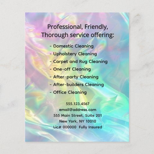 ホログラフィック オフィス クリーニング サービス チラシ (裏面)