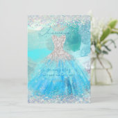 ホログラフィック キンセアニエラ アクアブルー 水彩ドレス 招待状 (スタンド正面)